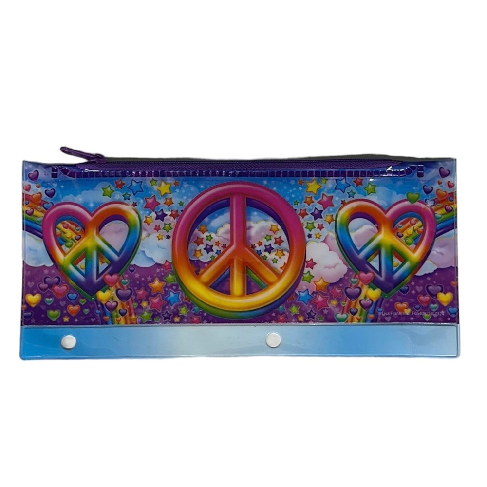 Lisa Frank Peace Sign Stars Rainbow Pencil Pen Case Pouch 9' x 4.25" New